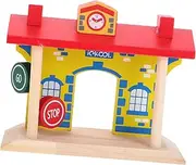 Wooden Train Track Set Barrier Toys Puzzle Building Blocks Tabletop Train Station for Boys and Girls