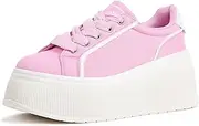 [LUCKY STEP] Women's Platform Fashion Sneakers Classic Wedge Canvas Casual Low Top Retro Walking Shoes