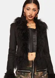 [Edikted] Faux Fur Trim Coat