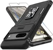 for Pixel 7 Case,Google Case with Slide Camera Cover+Screen Protector (1 Pack),[Camera Protection] [Magnetic Rotate Kickstand] Military Grade Shockproof Heavy Duty Protective Cover-Black DEERLAMN