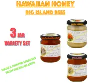 3 HAWAIIAN HONEY Big Island Bees 3 JAR SET - OHIA LEHUA MACADAMIA NUT WILELAIKI
