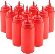 Baxnore Condiment Dispenser 10 Pack, 460ml Squeeze Bottles with Nozzle, PE Leakproof Containers for Oil Vinegar Cream, Detachable Lid (Red)