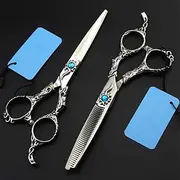 Hair Cutting Scissors, 6 inch Professional Sun Flower Cutting Barber Salon Curved thinning Shears Hairdressing Scissors