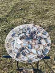 Round Agate Stone Coffee Table Top Handmade Furniture Gemstone Counter Desk Top