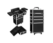 （Black）7 in 1 Portable Cosmetics Beauty Hairdressing Makeup Trolley Carry Bag Case Box