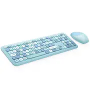 Catzon Wireless Keyboard and Mouse Combo 2.4GHz Full-Size Compact with Numeric Keypad for Laptop/PC - Round Keycaps (Blue)