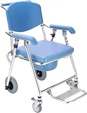 Mobile Bedside Commode Wheeled Shower Commode Chair Padded Bathing Chair for Elderly Handicapped, and Disabled Users, Toilet for Bedside Bathroom Use