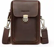 [Contacts] Men Leather Small Messenger Belt Bag Waist Pouch Wallet for Mobile Phone