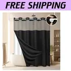 Stylish Waterproof Shower Curtain Set with Light-Filtering Mesh Top - 71" x 74"