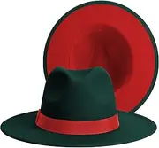 [SAJUZEN] Trend Red Black Patchwork Wool Felt Jazz Fedora Hat Casual Men Women Leather Strap Wide Brim Felt Hat Trilby