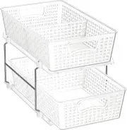 2 Tier Bathroom Organizer Tray Pull-Out Sliding Drawer/Under-Sink Storage, Clear