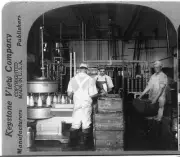 Automatic machine for filling and capping bottles of milk c1900 Old Photo