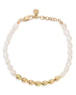 Ettika Pave & Cultured Freshwater Pearl Polished Pebble Beaded Bracelet in 18K Gold Plated
