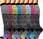 [Double Couple] 8 Pairs Compression Socks Men Women Knee High Compression Stockings for Sports Support Socks