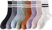 [Generic] Non-Slip Grip Socks, 8 Pairs, Multi-Colour, for Pilates, Yoga, Dance, Workout