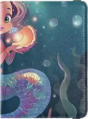 [Amooorous] Anime-style Cute Mermaid Fantasy Dreamy Leather decorative Passport Card Holder Cover Combo Travel Documents Organizer Protector Passport Holder Combo with Vaccine Card Slot Waterproof, Anime-style