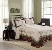 NEW! ~ COZY XXXL GREEN PINK WHITE RED ROSE OVERSIZE VINTAGE BEDSPREAD QUILT