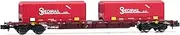 Arnold HN6654 FS Sgnss 4 Axle Container Trolley in Brown Finish Loaded with 2 x Red 22 Container Spedirail ep Rolling Stock Wagons