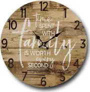 Round Farmhouse Wall Clock - 13 Inch – Decorative Wood Style Quartz Battery