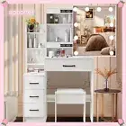 Vanity Makeup Dressing Table With 10 LED Lights Mirror 4 Drawers Cushion Stool
