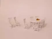 1:48 1/4 Scale Dollhouse Miniature Table with 6 Chairs and 2 Rocker's White