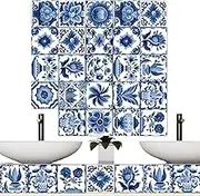 Tile Stickers Peel and Stick | Adhesive Tiles Portuguese Style | Backsplash Tile Peel and Stick, Waterproof Tile Stickers, European Vintage Flower Tile for Kitchen