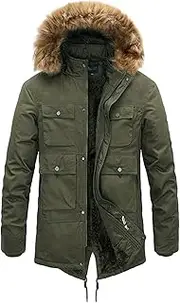 [JEShifangjiusu] 1/2 Pack Winter Warm Jacket for Men Zip Water Repellent Parka Jackets with Pockets Windbreak Down Coat with Fur Hood, Green, XXL