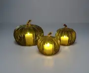 Set of 3 Glass Pumpkin LED Light Candles With Remote