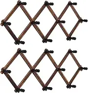 2 Pack Wooden Expandable Accordion Wall Hanger,Including 20 Peg Hooks,Perfectly Hook for Baseball Caps, Coats, Mugs,Coffee, Coat,Keys, Hat Rack,X Shape,Make Living Room Decorative and Neat,Vintage
