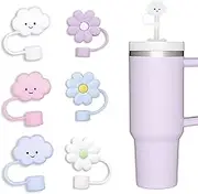 Straw Cover, 6Pcs Silicone Cute Large Cloud Flower Straw Covers Cap for Cup, Dust-Proof Drinking Straw Reusable Straw Tips Lids
