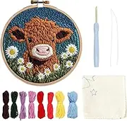 DIYs Punch Needle Kit, Highland Cow/Horse Punch Stitching Kit for Beginners, Cute Animal Punch Needle Embroidery Craft Set for Adults