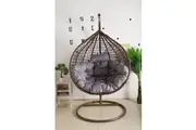 Hanging Egg Chair - Brown Basket & Gray Cushion