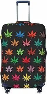 [CADREWY] Colorful Cannabis Leaves Print Travel Suitcase Cover Luggage Protector with Elastic Anti Scratch for Carry On, Black, Medium