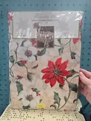 Benson Mills Poinsettia Vine Cloth Tablecloth 60 X 84” Indoor /Outdoor Christmas