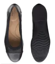 CLARKS Sara Bay Black Leather Women's Flat Size US 8.5-W (0163) Wide Width