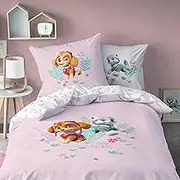 Bed Linen 135 x 200 cm Flannel, Flannelette Paw Patrol Skye & Everest Cuddly Soft for Autumn and Winter, 1 x Pillowcase 80 x 80 cm + Duvet Cover 135 x 200 cm, 100% Cotton, Girls' Bed Linen
