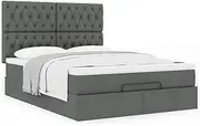 vidaxl - Ottoman Bed Frame with Mattress - Dark Grey Polyester Queen with Storage - Bedroom Furniture Set