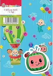 CoComelon Wrapping Paper 4 Sheets 4 Tags Sheet Size 70cmx50cm Official Product Responsibly Resourced