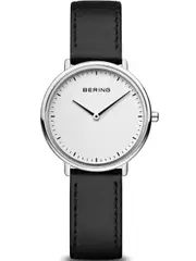 Bering 15729-404 White Dial Black Leather Womens Watch