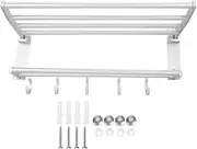 FLEXMAN Foldable Towel Holder, 40X20x14cm Silver Aluminum Towel Bar for Bathroom Wall with 5 Hooks, Towel Shelf for Bathroom, Kitchen, Bedroom