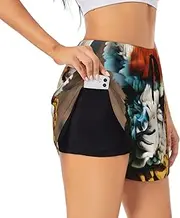 [GaxfjRu] Cute Alpaca Llama Print Women's Running Shorts High Waisted Running Shorts Pocket Sporty Gym Elastic Short