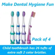 Premium Dinosaur Child Toothbrushes 26 Extra Soft w/Suction Cup Toothbrush 4/Pk