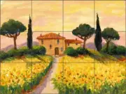 Tuscan Tile Backsplash Joanne Morris Margosian Sunflower Art Ceramic Mural JM110