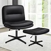 ALFORDSON Criss Cross Desk Chair with Ottoman Stool Pax Series, Cross Leg Office Chair with Mid-Back Design, Tilt & Height Adjust and Swivel, Armless Ergonomic Chair, 180kg Capacity, Black