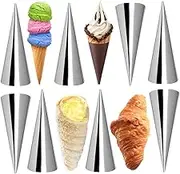 Kslong Cream Horn Molds 12pcs Large Size 4.7 inch Baking Cones Stainless Steel Roll Horn Forms Conical Danish Pastry Croissant Cones Moulds