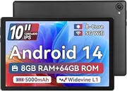 Ainmel Android 14 Tablet, 10 Inch Tablet Octa-Core, 8GB RAM 64GB ROM 1TB TF Expansion, 1280x800 HD IPS WiFi 6 / BT 5.3 / Widevine L1 / 5000 mAh/Dual Camera/Face ID Tablets PC, Black