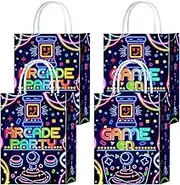 16 Pieces Game on Goodie Bags for Gamer Birthday Party Supplies,Arcade Gaming Gift Snacks Treat Candy Party Favors Bags with Handles for Kids Adults Video Game Theme Party Decorations (Arcade-Blue)