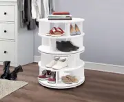 Kings Brand – 4-Tier Revolving Lazy Susan Shoe Rack Storage Organizer, White