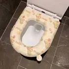 With Handle Toilet Seat Cushion Flower Print Closestool Mat Bathroom