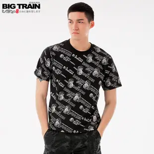 BIG TRAIN 翻轉潮流滿版印花短袖T-黑B80691